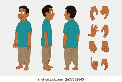 indian best village man cartoon character set or 2d animation.