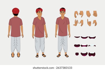 indian best village man cartoon character set or 2d animation.