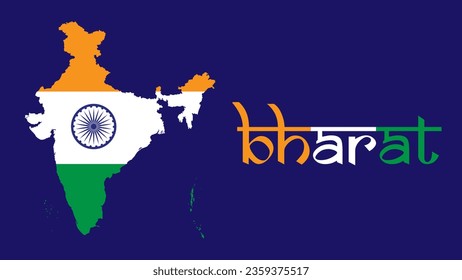 Indian Bharat map embedded with Indian Bharat flag with Bharat text .