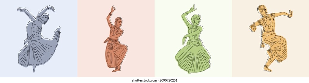 Indian Bharathanatiyam Dance poses Minimal Art 