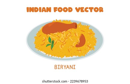 Indian Biryani - Indian Chicken Biryani Mixed Rice flat vector design illustration, clipart cartoon style. Asian food. Indian cuisine. Indian food