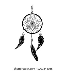 Indian  black dream catcher vector dreamcatcher tattoo  on white background illustration