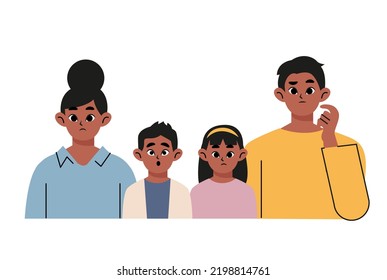 Indian and black family simple and cute art illustration. Flat vector illustration isolated on white background