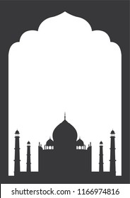 Indian black frame with Taj Mahal on white background