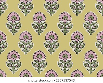 INDIAN BLOCK FLORAL ALL OVER PRINT SEAMLESS PATTERN VECTOR ILLUSTRATION