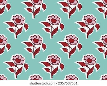 INDIAN BLOCK FLORAL ALL OVER PRINT SEAMLESS PATTERN VECTOR ILLUSTRATION