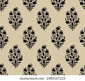 Indian Block Print Screen print batik booti design allover seamless repeat pattern for Gold white paste 