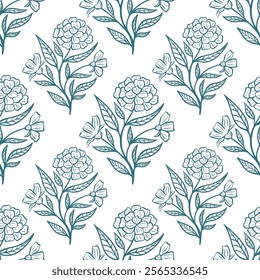 Indian Block Print Style Floral Seamless Pattern