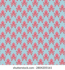 Indian block style featuring stylized floral elements in pink and light blue ideal for bedding, upholstery, gorgeous drapery, and wallcoverings.