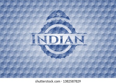 Indian blue emblem or badge with abstract geometric polygonal pattern background. Vector Illustration. Detailed.