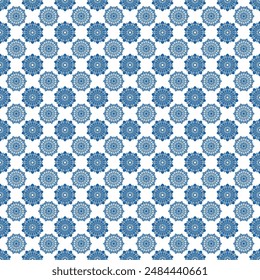 Indian blue and white color floral mandala folk seamless pattern. Elegant colorful flat ethnic floral motif repeat texture for tile, carpet and wrapping.
