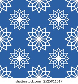 Indian blue and white floral mandala motif seamless pattern for wallpaper, tile and textile