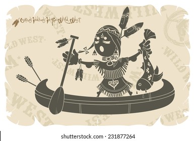 Indian boat with fish, vector