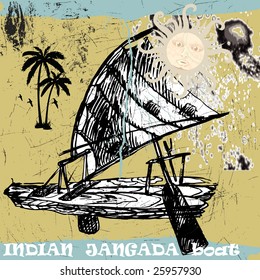 indian boat, vinatge vector