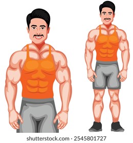 Indian Body Builder Standing Cartoon Character Vector Illustration (Royalty Free)