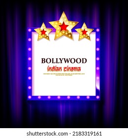 indian bollywood cinema vector sign board. Illuminated banner bollywood movie film illustration