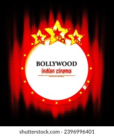 Indian bollywood cinema vector sign board. Illuminated banner bollywood movie film illustration