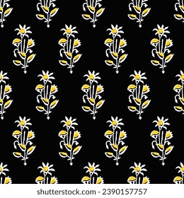 Indian Booti Allover Floral Block print seamless repeat pattern 