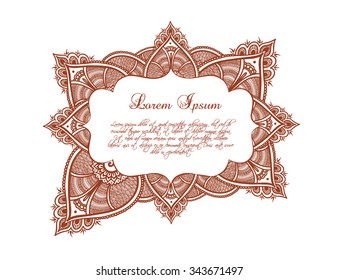 Indian border - oriental frame with persian ornament. Vector label in ornamental style