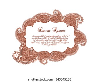 Indian border - retro oriental frame with paisleys ornament of India. Vector lable in decorative style