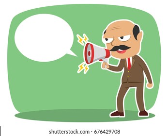 indian boss talking using megaphone with callout