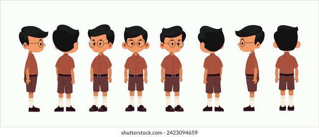 Indian boy all side view. Cartoon vector illustration isolated on background