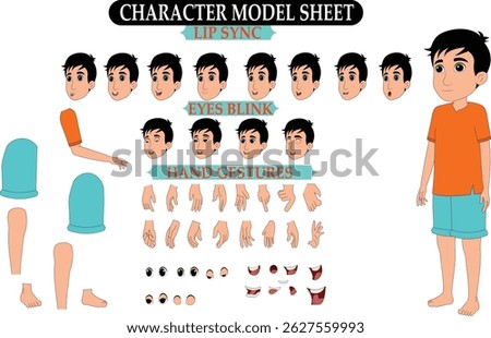 indian boy cartoon character model sheet. cartoon character model sheet.