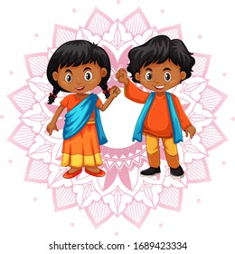 Niña y niño indios con patrones de mandala ilustración de antecedentes