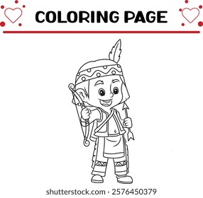 indian boy is holding arrow aim animals coloring page for kids