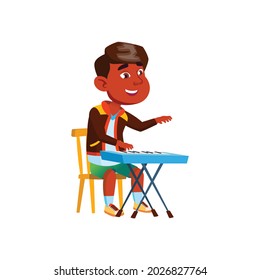 Indian Boy Playing On Piano Musical Instrument Cartoon Vector. Indian Boy Playing On Piano Musical Instrument Character. Isolated Flat Cartoon Illustration