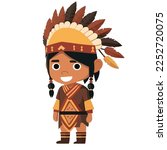 Indian boy from South and North America. national costume of the indigenous peoples of america. flat vector illustration.