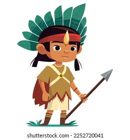 Indian boy from South and North America. national costume of the indigenous peoples of america. flat vector illustration.