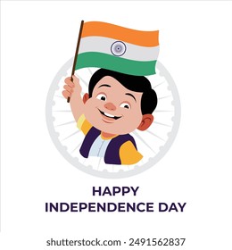 Indian Boy waving the National Flag of India.Concept of Independence or Republic Day celebration