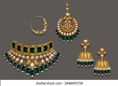 Indian Bridal Jewelry Set Vector Illustration