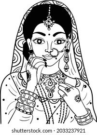 Indian Bride Black White Line Drawing Stock Vector (Royalty Free ...