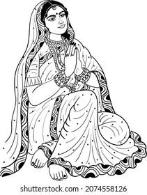 618 Black and white clip art indian woman Images, Stock Photos ...