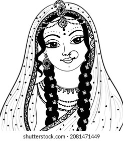 Indian Bride Black White Line Drawing Stock Vector (Royalty Free ...