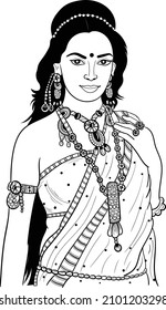618 Black and white clip art indian woman Images, Stock Photos ...