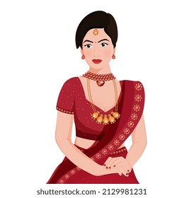 Indian Bride character illustration on white background. 