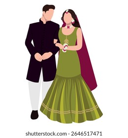 Indian Bride Groom Couple Traditional Wedding Illustration