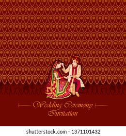 Indian Bride and Groom in ethnic dress Lengha and Serwani for wedding Day. Vector illustration