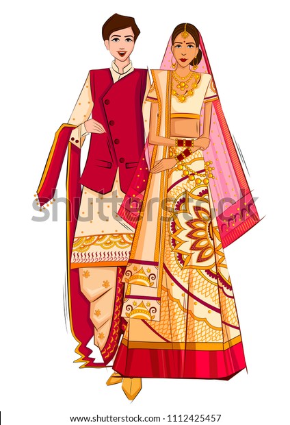 Indian Bride Groom Ethnic Dress Lengha Stock Vector Royalty Free