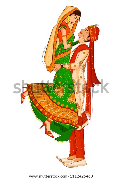 Indian Bride Groom Ethnic Dress Lengha Stock Vector (Royalty Free