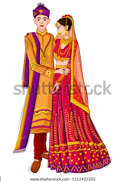 Indian Bride Groom Ethnic Dress Lengha Stock Vector (Royalty Free ...