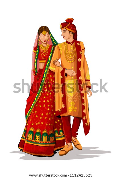 Indian Bride Groom Ethnic Dress Lengha Stock Vector Royalty Free