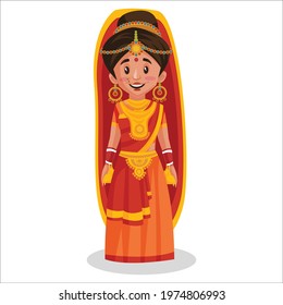 Indian bride is happy. Vector graphic illustration. Individually on white background.