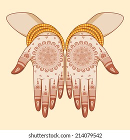 Indian bride with mehandi in hand in vector
