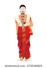 Novia india con sari de novia roja, novia india karnataka con atuendo de Boda tradicional