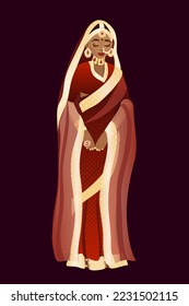 Indian bride. Women in a traditional Indian full-length wedding dress. Vector illustration.