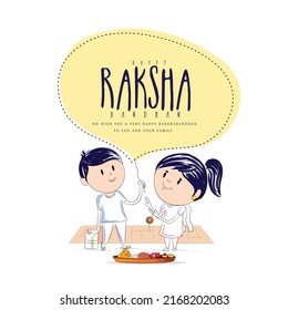 Indian brother and sister carecter with rakhi for Indian festival Raksha Bandhan Greeting Card Template Design.